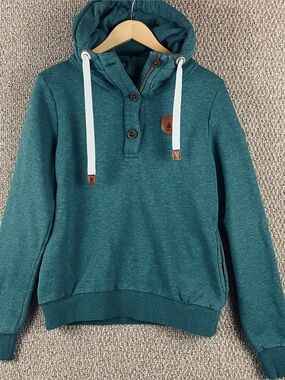 Wanakome Hoodie Women’s Medium Green Sweater Sweatshirt Button Pullover R1